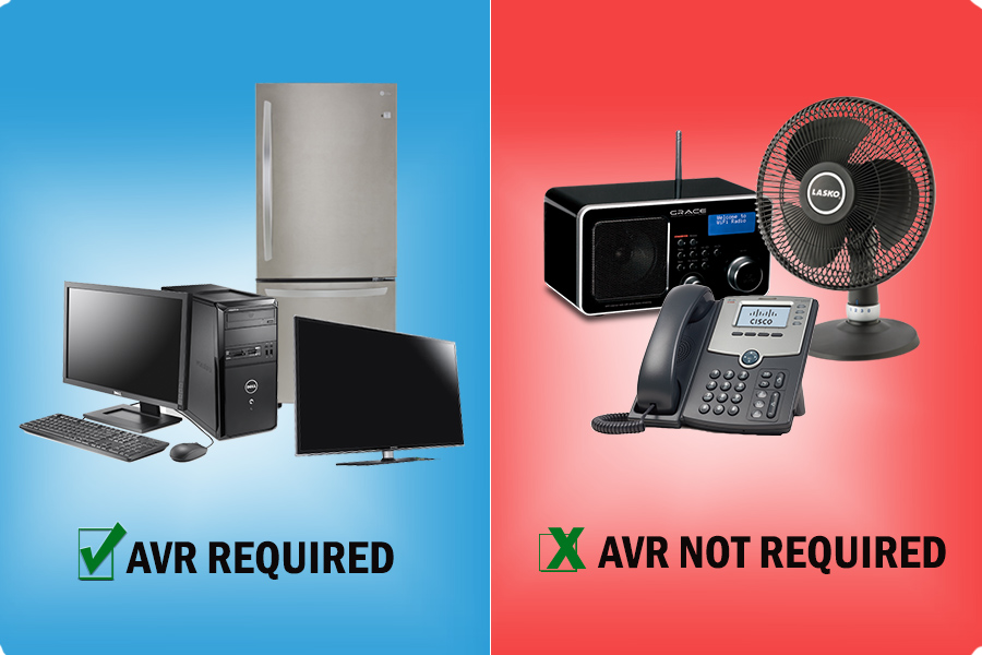 Comparison of appliances such as TV, refrigerator, aircon that need an AVR vs the ones that don't