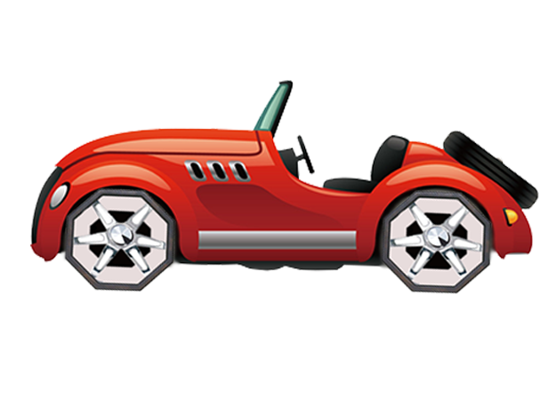 Red car with octagonal wheels