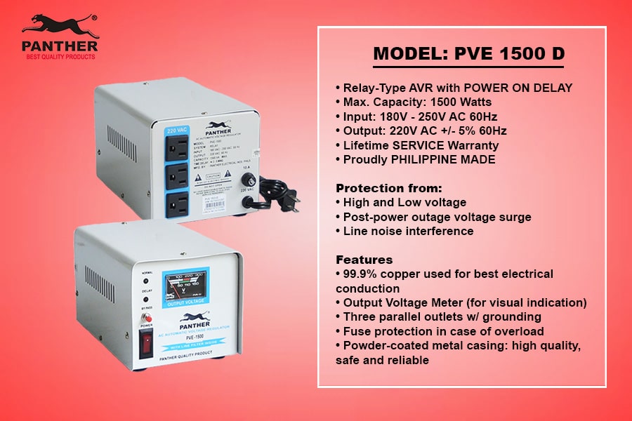 Purpose of an AVR - Panther PVE 1500 D - AVR for 220V appliances such as refrigerators- full specifications