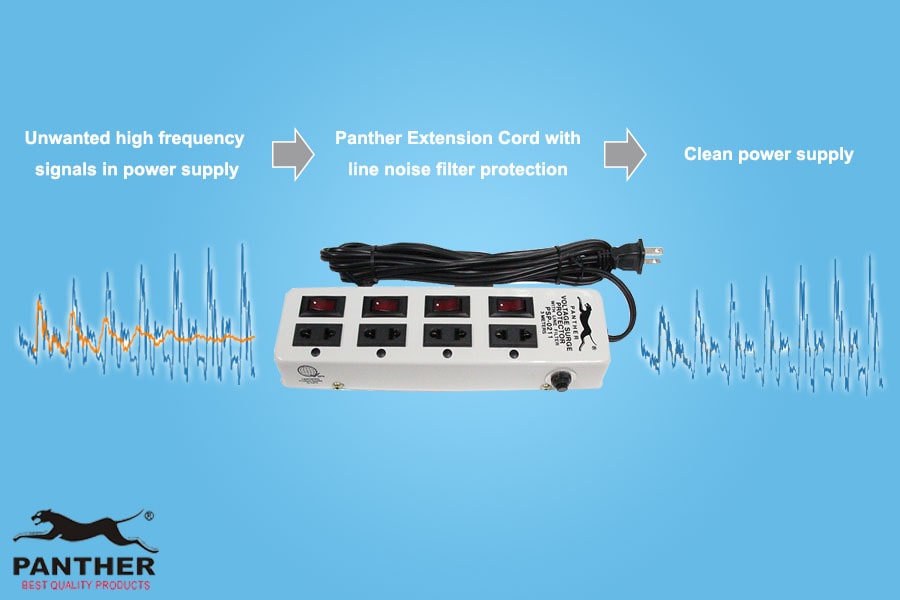 Panther extension cord providing line filter protection to appliance